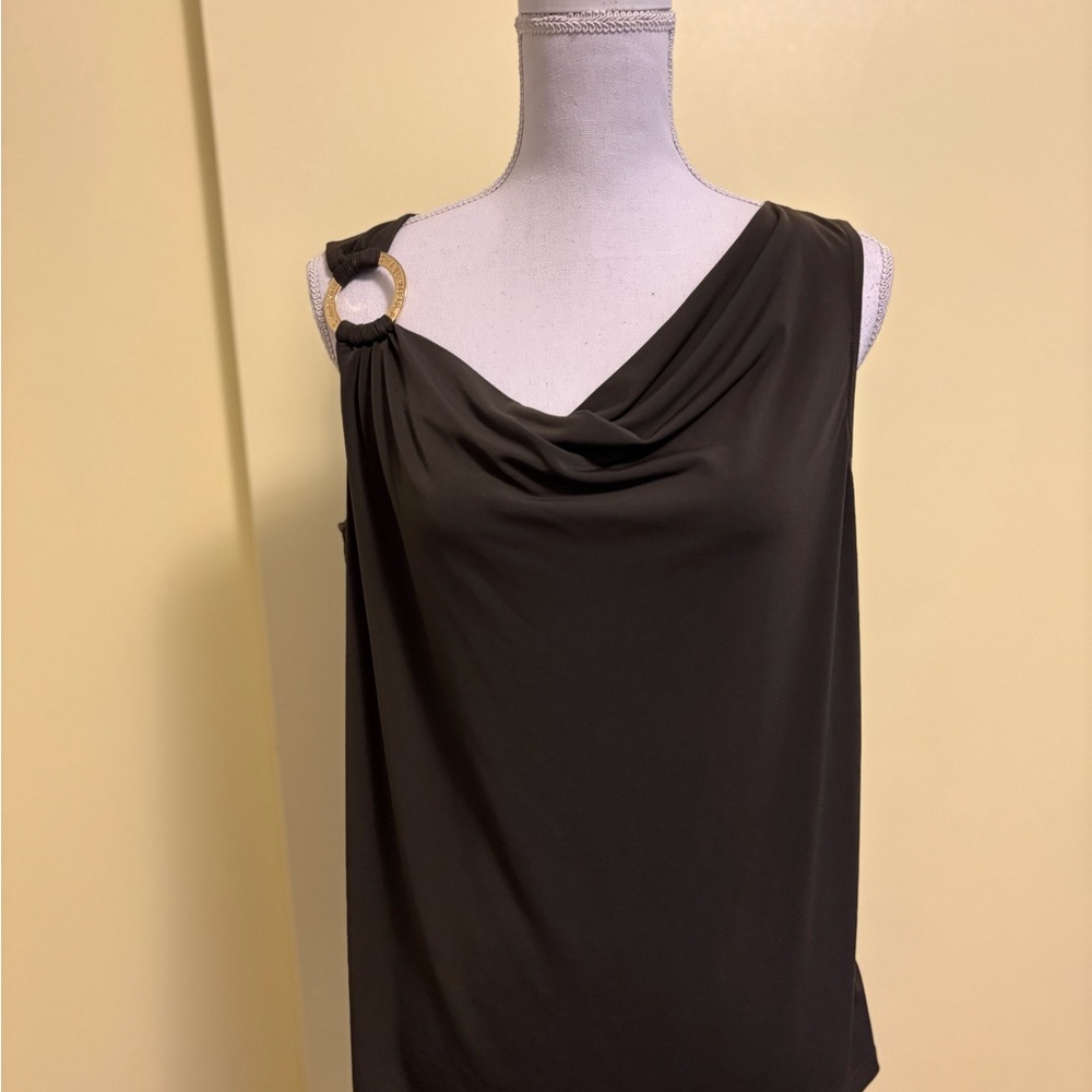 Michael Kors Dark Olive Green Tank Top with Gold Ring Detail